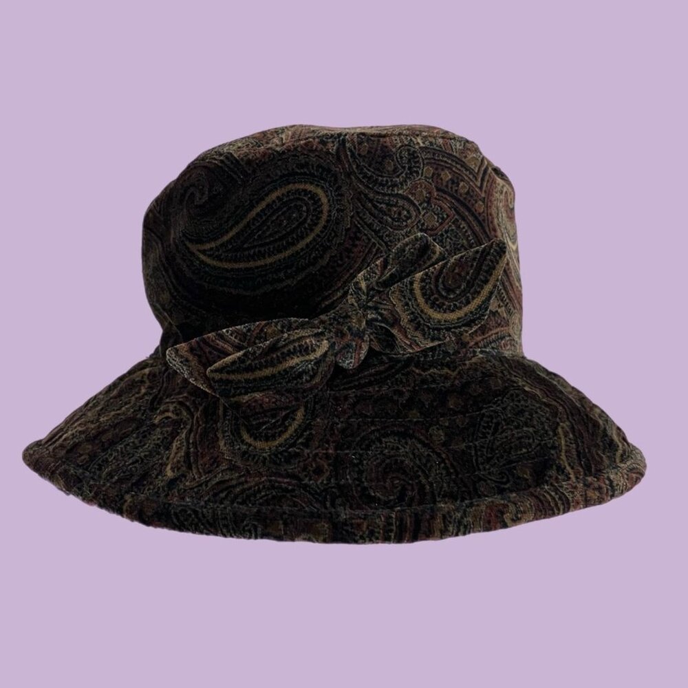vintage 90s brown paisley quirky boho whimsygoth velvet hat